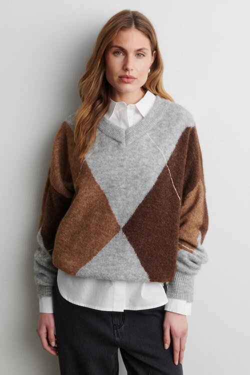 Second Female Forca Knit Vneck in grijs