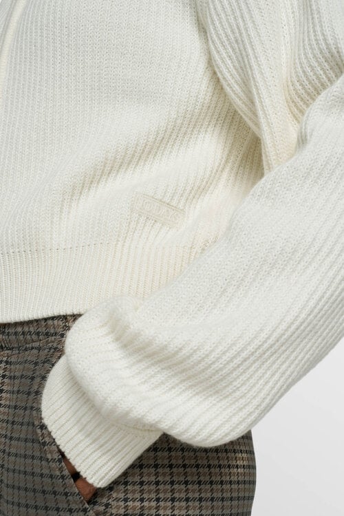 10Days ecru rib knit zip cardigan