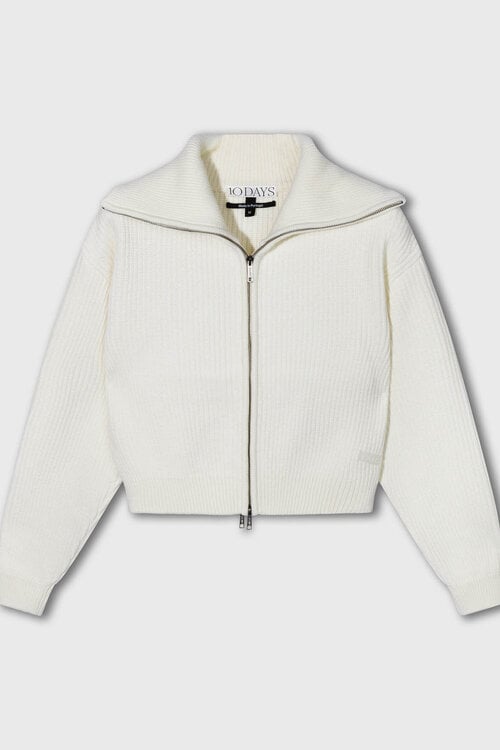 10Days ecru rib knit zip cardigan