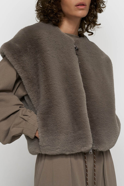 10Days fluffy mouwloze bodywarmer bruin