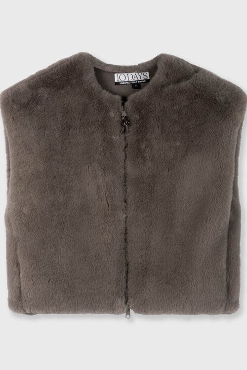 10Days fluffy mouwloze bodywarmer bruin