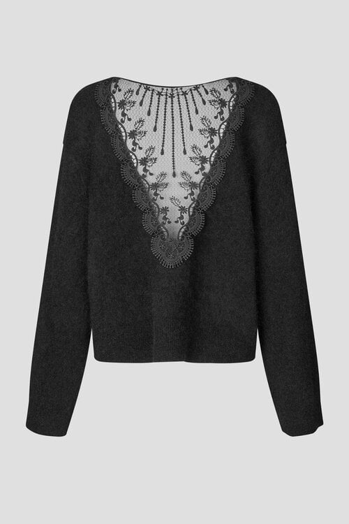 Second Female Brook Knit sweater met kant zwart