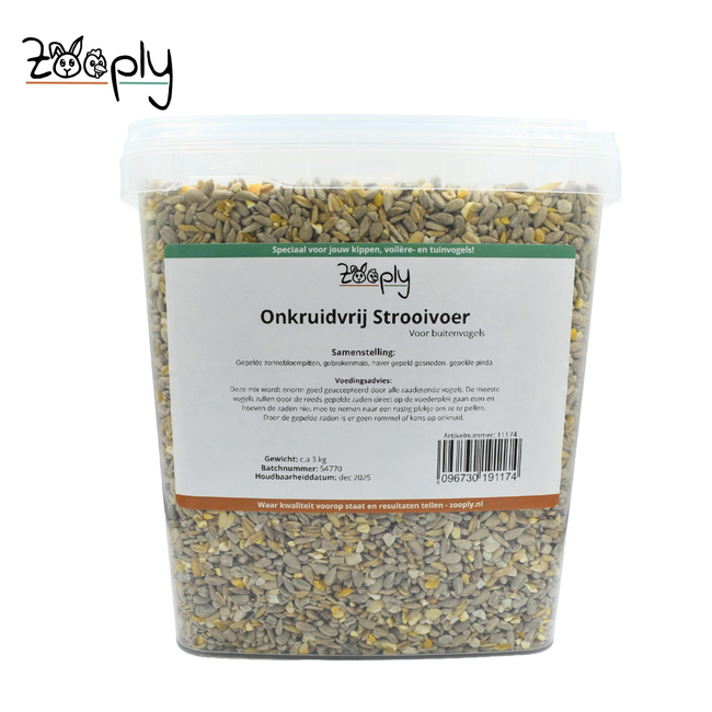 Onkruidvrij strooivoer voor de buitenvogels – Samenstelling zonder schillen waardoor je geen onkruid krijgt – In emmer verpakt – 3 kg