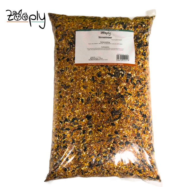 Strooivoer voor de buitenvogels – Mooie samenstelling van verschillende zaden voor de vogels – In zak verpakt – 7,5 kg