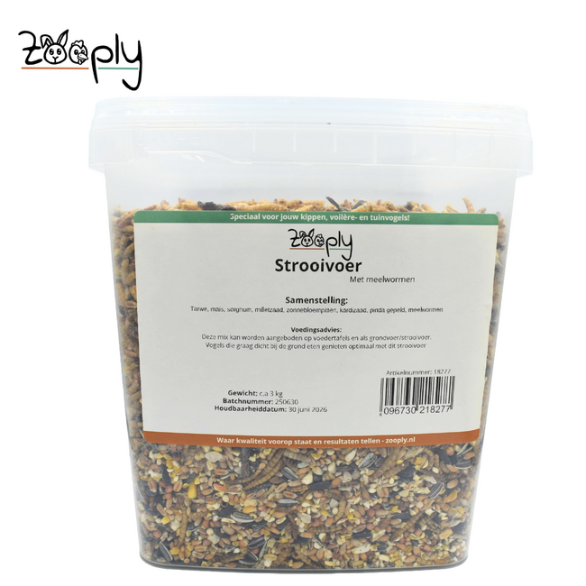 Strooivoer met meelwormen voor de buitenvogels – Mooie samenstelling van verschillende zaden voor de vogels – In emmer verpakt – 3 kg