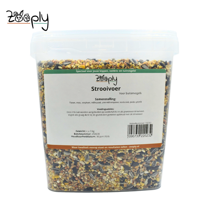 Strooivoer voor de buitenvogels – Mooie samenstelling van verschillende zaden voor de vogels – In emmer verpakt – 3 kg