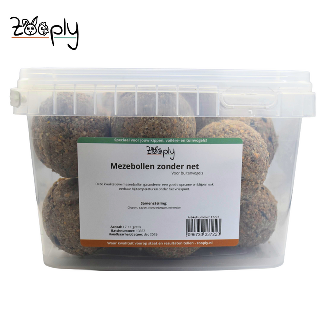 Mezebollen zonder net – Vetbollen voor buitenvogels – In bakje – 18 stuks