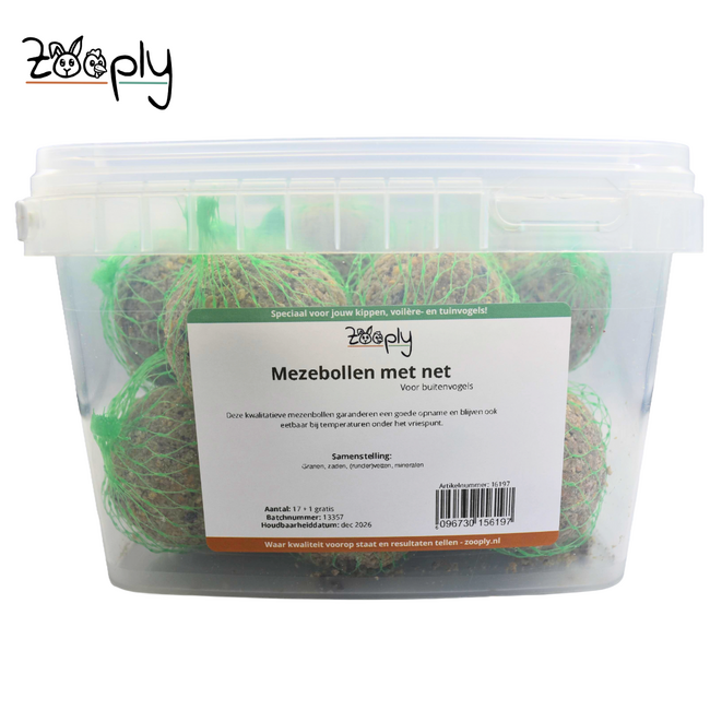 Mezebollen met net – Vetbollen voor buitenvogels – In bakje – 18 stuks
