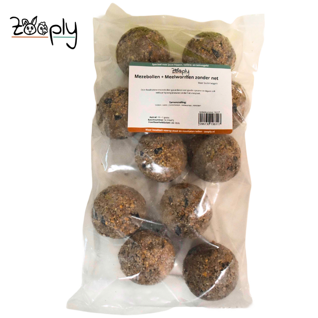 Mezebollen zonder net en meelwormen – Vetbollen voor buitenvogels – In zakje – 11 stuks