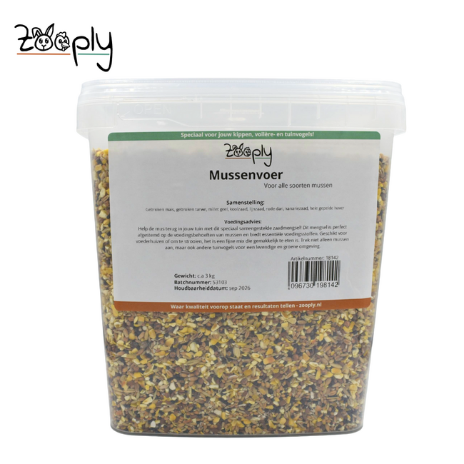 Strooivoer voor de mussen – Mooie samenstelling van verschillende zaden speciaal voor mussen – In emmer verpakt – 3 kg