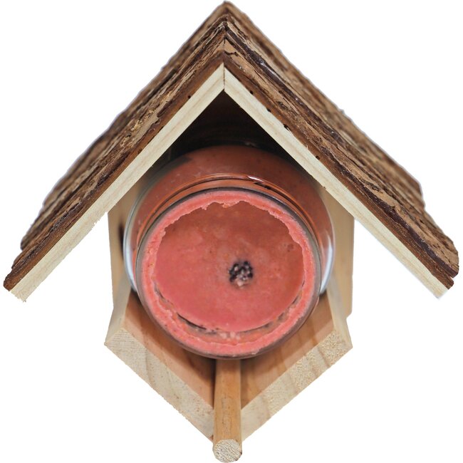 Pindakaaspot houder voor in de tuin – Speciaal voor vogelpindakaas – Schorshout - 16 cm