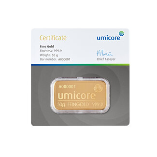 Umicore 50 gram goudbaar Umicore