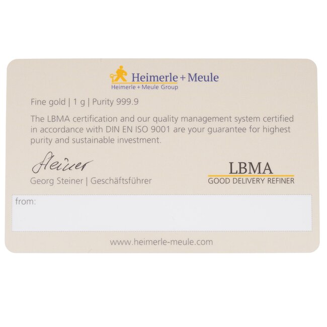 Heimerle + Meule 24 Karaat fijn goudbaar