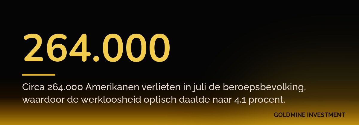 264.000 Circa 264.000 Amerikanen verlieten in juli de beroepsbevolking, waardoor de werkloosheid optisch daalde naar 4,1 procent.