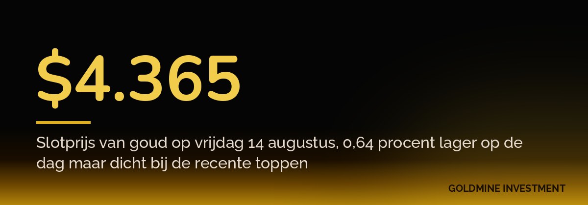 $4.365 Slotprijs van goud op vrijdag 14 augustus, 0,64 procent lager op de dag maar dicht bij de recente toppen