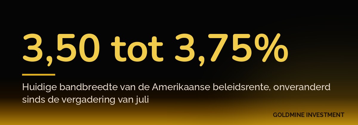 3,50 tot 3,75% Huidige bandbreedte van de Amerikaanse beleidsrente, onveranderd sinds de vergadering van juli