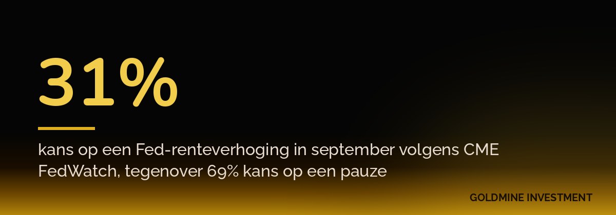 31% kans op een Fed-renteverhoging in september volgens CME FedWatch, tegenover 69% kans op een pauze