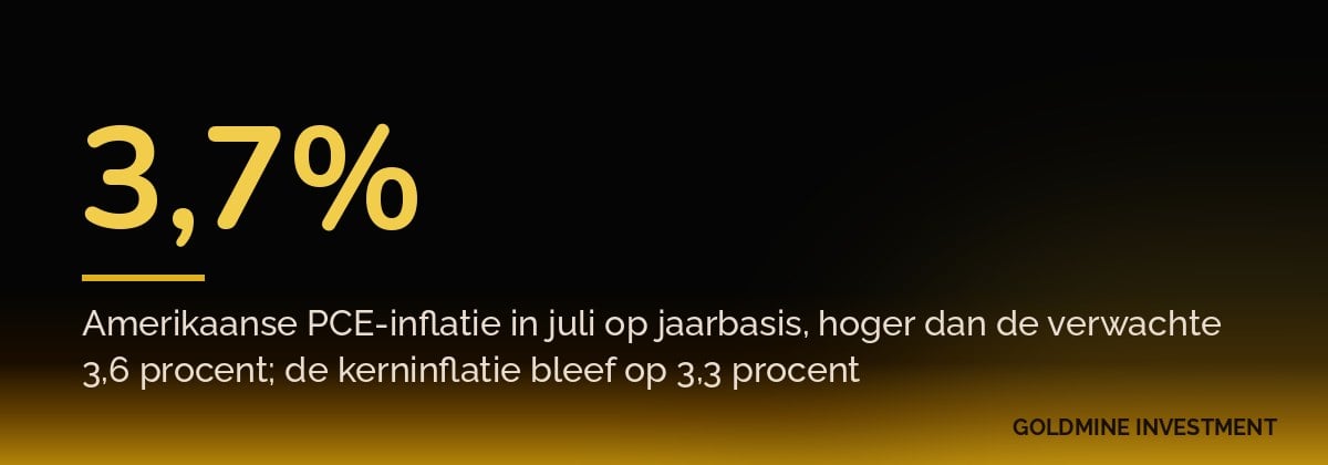 3,7% Amerikaanse PCE-inflatie in juli op jaarbasis, hoger dan de verwachte 3,6 procent; de kerninflatie bleef op 3,3 procent
