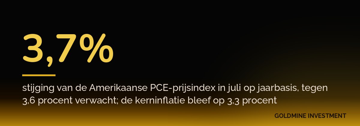 3,7% stijging van de Amerikaanse PCE-prijsindex in juli op jaarbasis, tegen 3,6 procent verwacht; de kerninflatie bleef op 3,3 procent