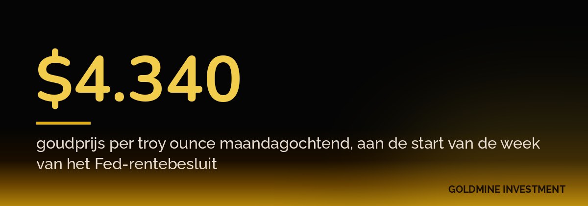 $4.340 goudprijs per troy ounce maandagochtend, aan de start van de week van het Fed-rentebesluit