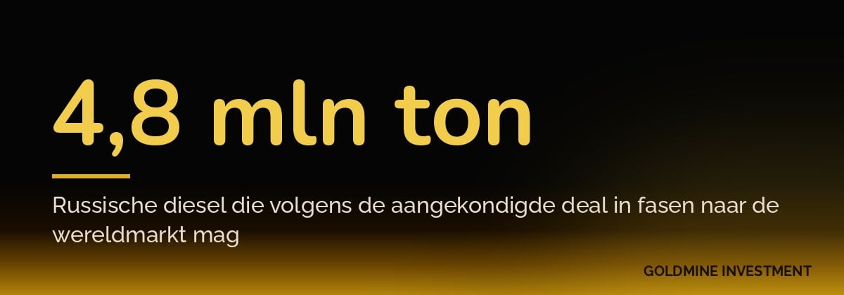 4,8 mln ton Russische diesel die volgens de aangekondigde deal in fasen naar de wereldmarkt mag