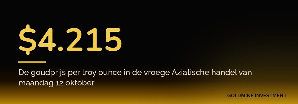 $4.215 De goudprijs per troy ounce in de vroege Aziatische handel van maandag 12 oktober