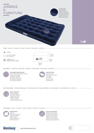 Bestway Luftbett Flocked Coil Beam 28cm Komplettset mit Fußpumpe