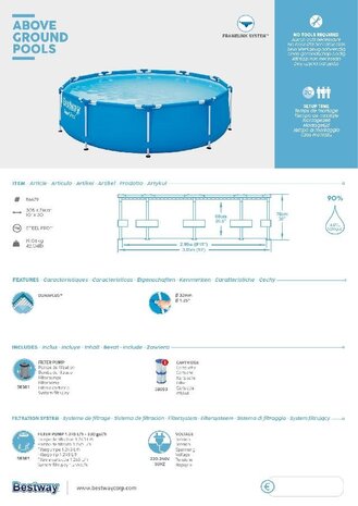 Bestway Schwimmbecken Sirocco Frame Weiß Pro Max Rund 305cm