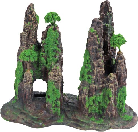 Gebr. de Boon Ornament Polyresin Felsensäulen mit Loch Moos und Baum 22 cm