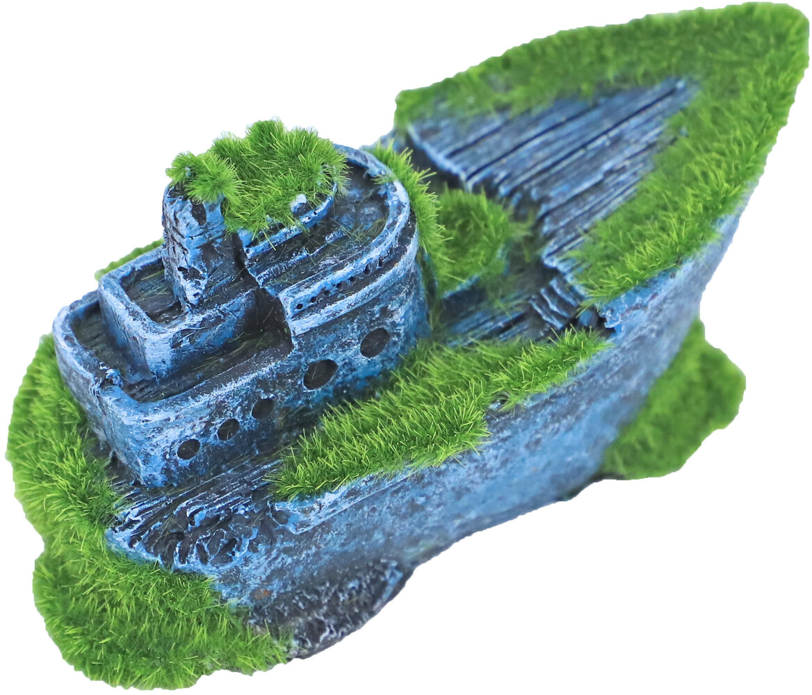 Gebr. de Boon Ornament Polyresin Versunkenes halbes Schiff mit Moos 13 x 6 cm