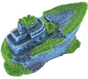 Gebr. de Boon Ornament Polyresin Versunkenes halbes Schiff mit Moos 13 x 6 cm