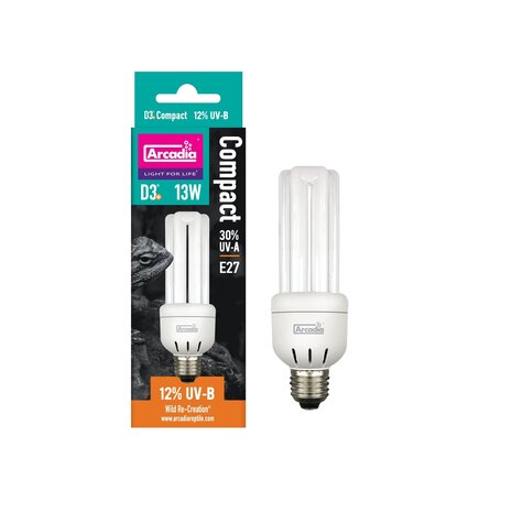 Arcadia Mini Triple U D3+ Kompakt Terrarium UVB-Lampe 12% 13W