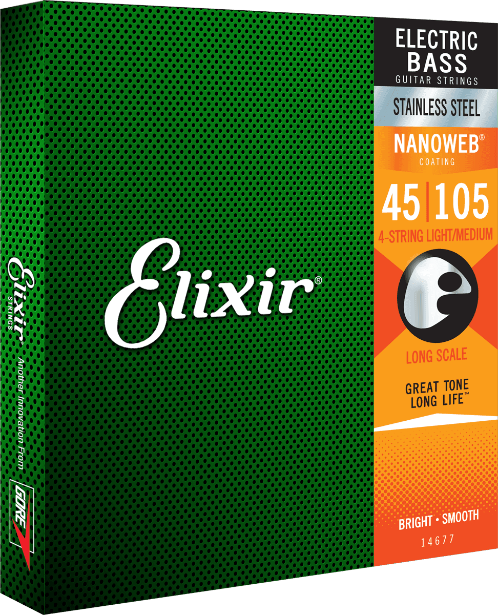 Elixir Electric Bass Nanoweb Stainless Steel Medium 4-String snaren voor basgitaar | 45-105 (14677)