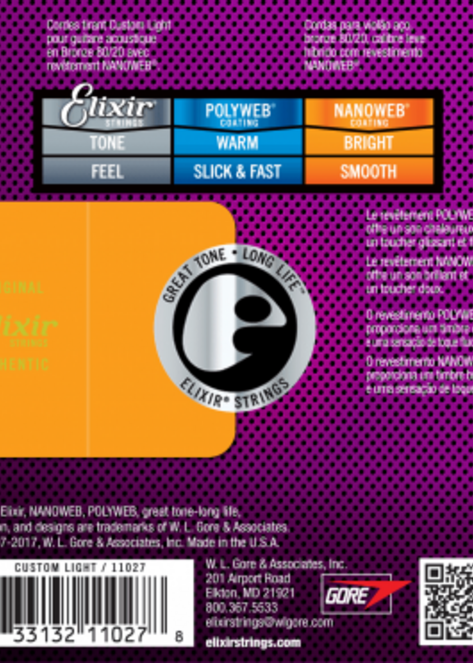 Elixir Elixir Acoustic Nanoweb 80/20 Bronze Custom Light snaren voor akoestische gitaar | 11-52 (11027)