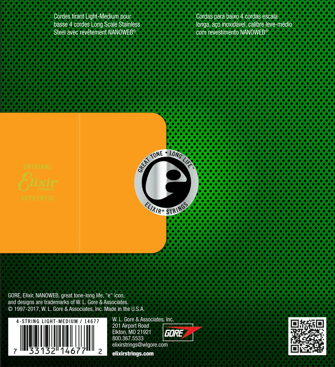Elixir Electric Bass Nanoweb Stainless Steel Medium 4-String snaren voor basgitaar | 45-105 (14677)