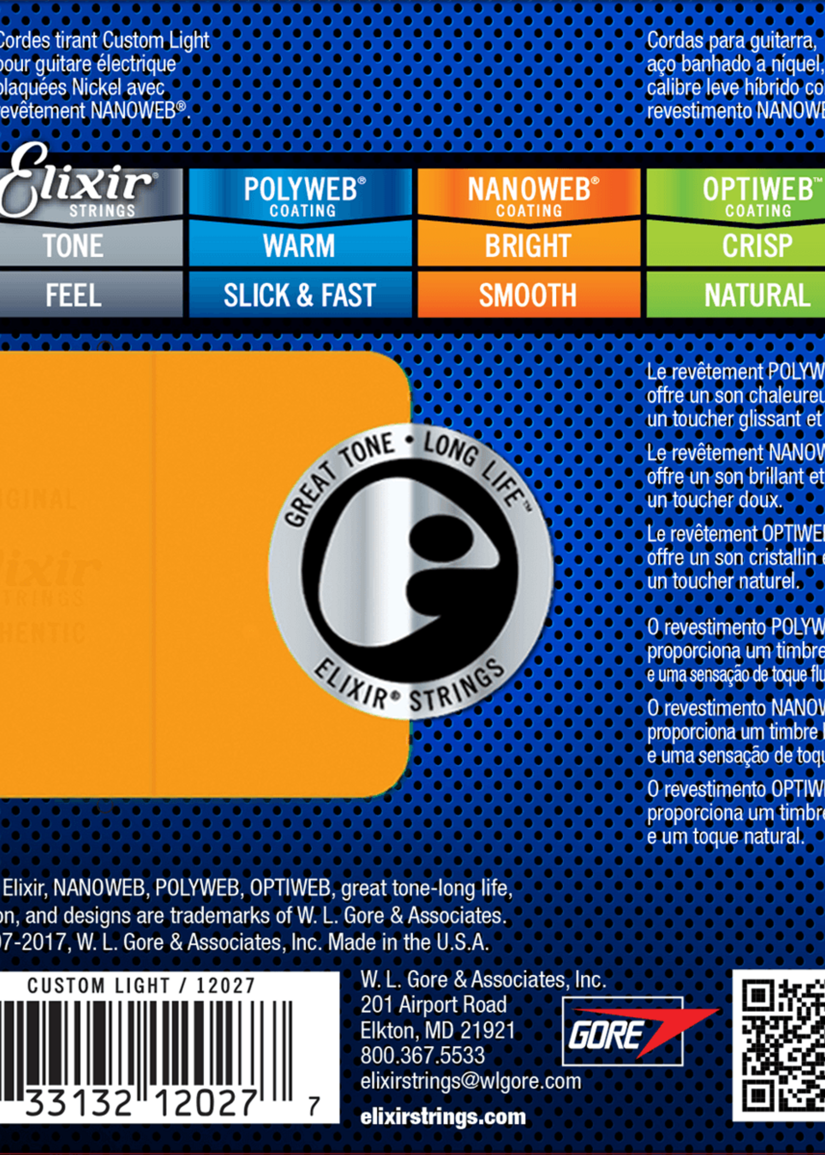 Elixir Elixir Electric Nanoweb Nickel Plated Steel Custom Light snaren voor elektrische gitaar | 09-46 (12027)