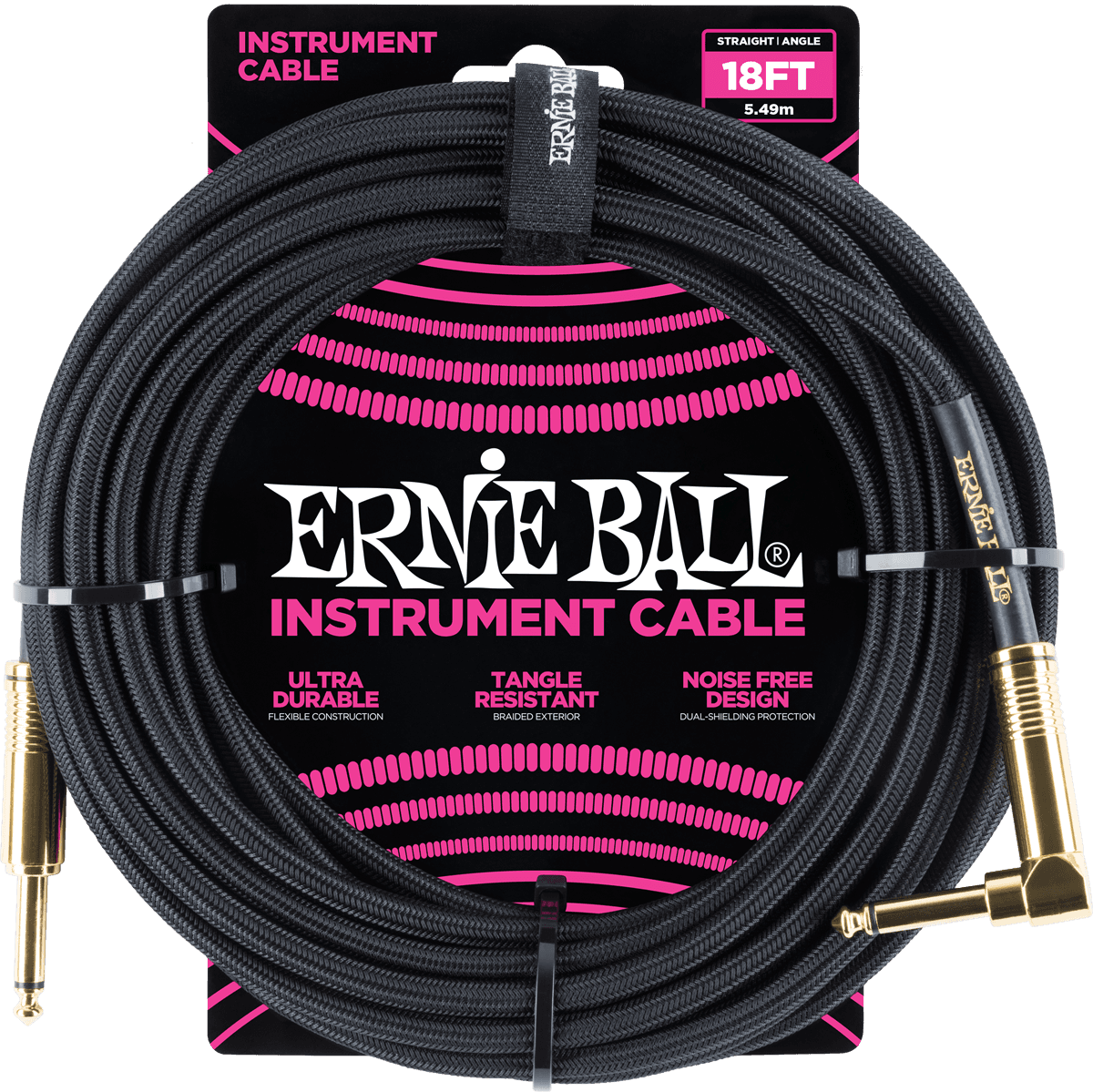 Ernie Ball Instrumentenkabel 5,5 Meter Zwart - Recht/Haaks (EB6086)
