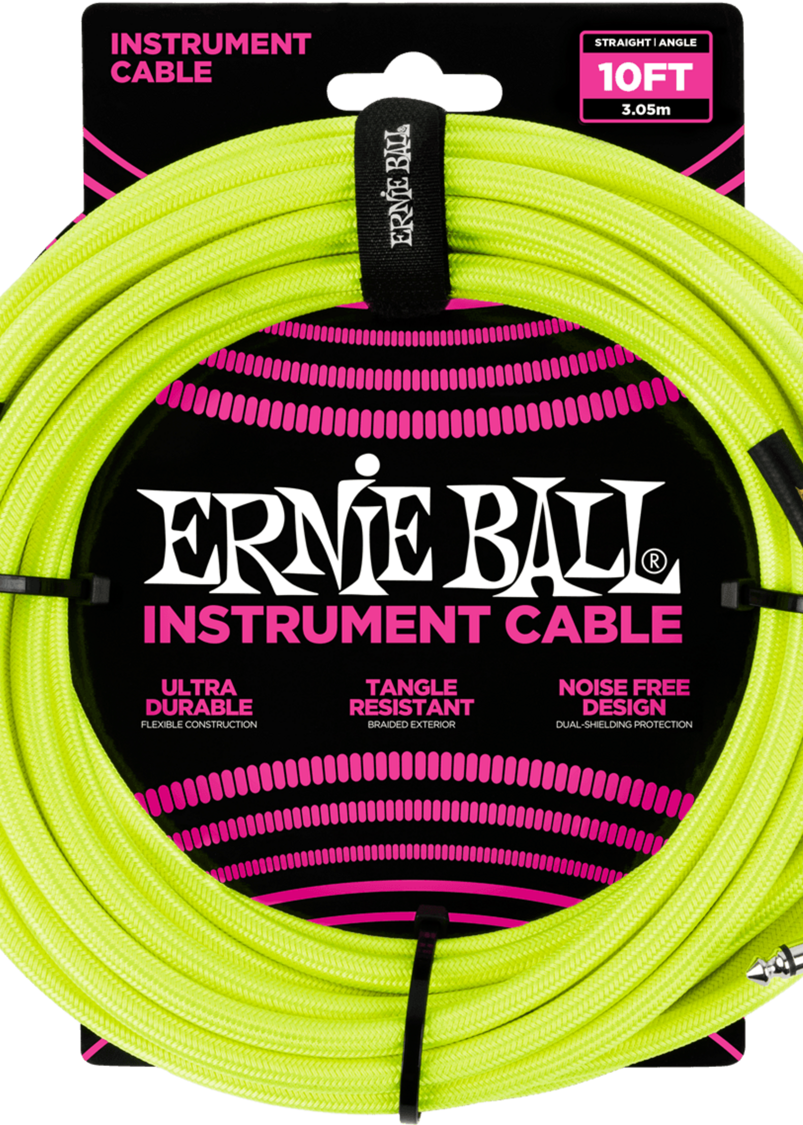 Ernie Ball Ernie Ball Jackkabel Recht/Haaks 3 meter Geel Fluo, Gevlochten (EB 6080)