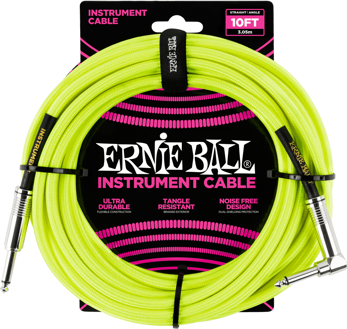 Ernie Ball Jackkabel Recht/Haaks 3 meter Geel Fluo, Gevlochten (EB 6080)