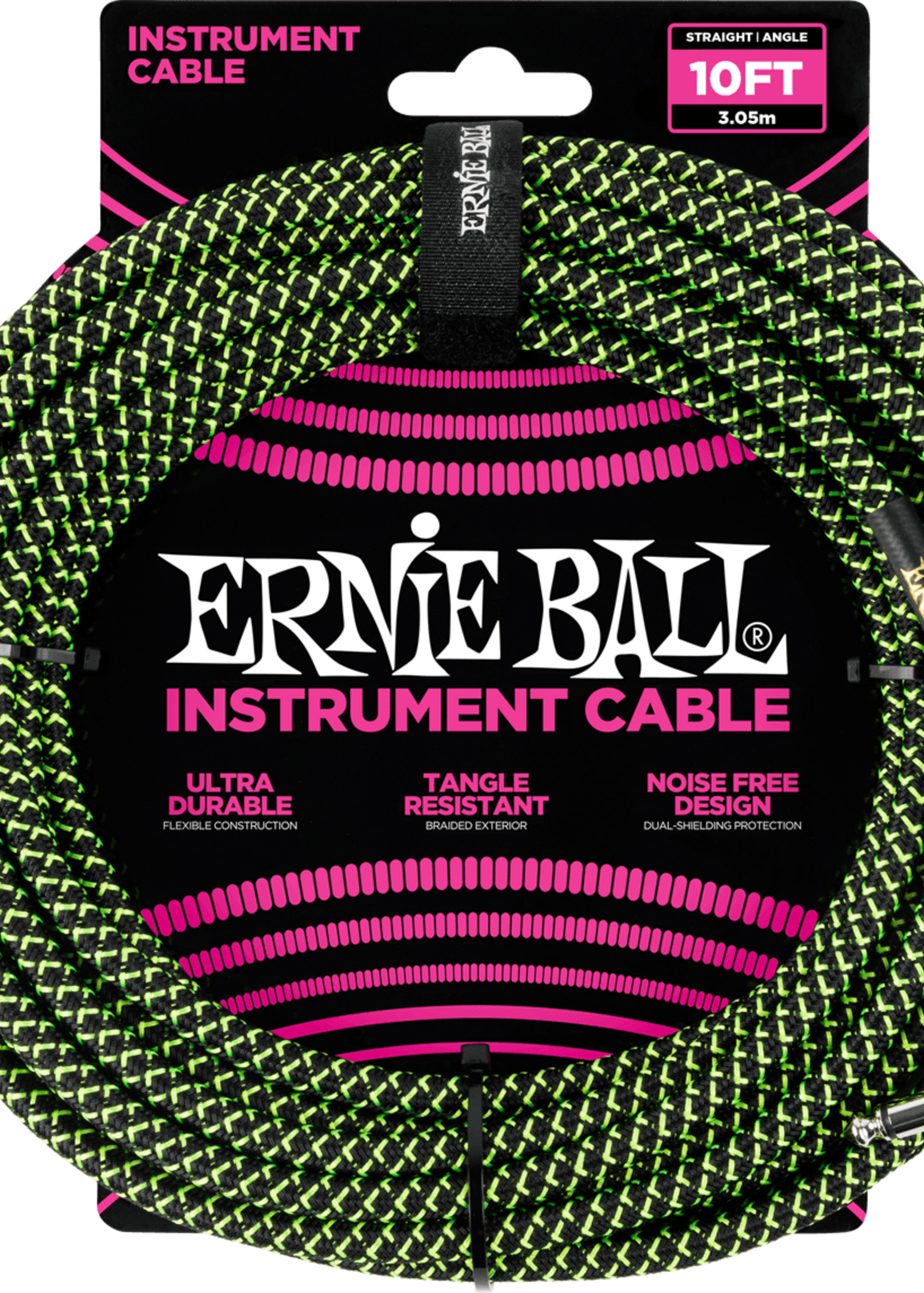 Ernie Ball Ernie Ball Jackkabel Recht/Haaks 3 m Zwart/Groen, gevlochten (EB 6077)