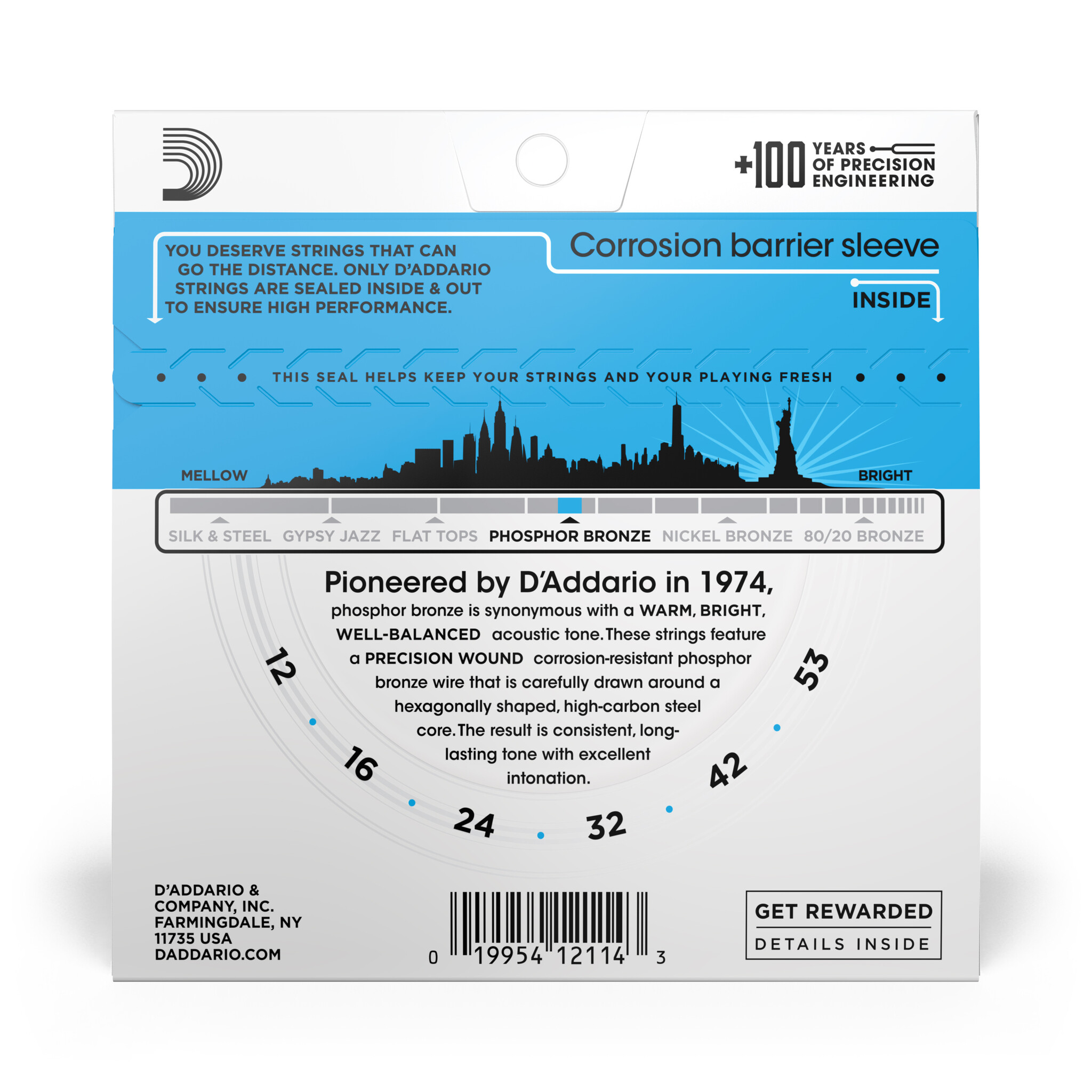 D'Addario EJ16 Phosphor Bronze Akoestische Gitaarsnaren (Light, 12-53)