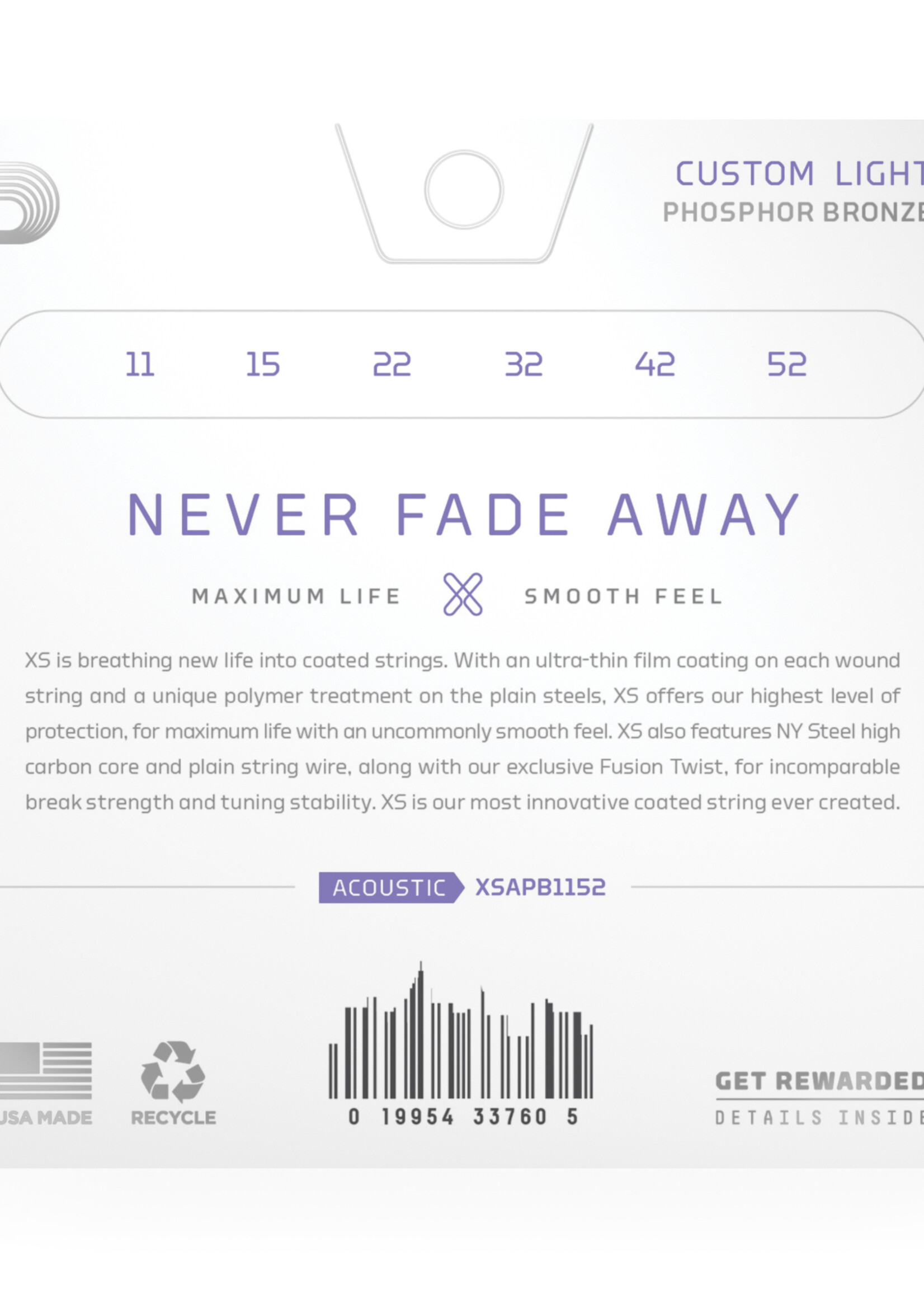 D'Addario D'Addario XSAPB1152 XS Coated Phosphor Bronze Akoestische Gitaarsnaren, Custom Light, 11-52