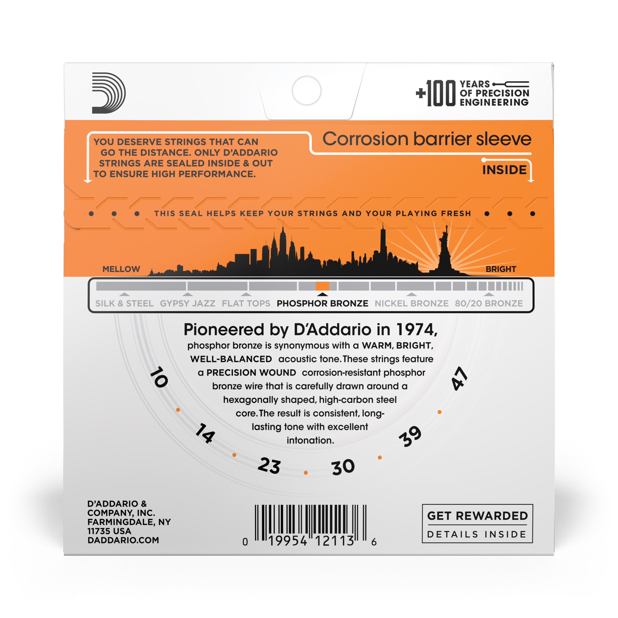 D'Addario EJ15 Phosphor Bronze Akoestische Gitaarsnaren, Extra Light, 10-47