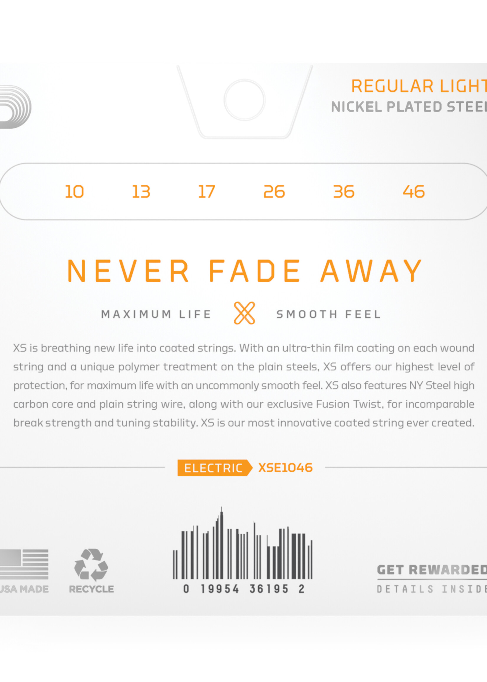 D'Addario D'Addario XSE1046 Nickel Wound Elektrische Gitaarsnaren met Coating, Regular Light, 10-46