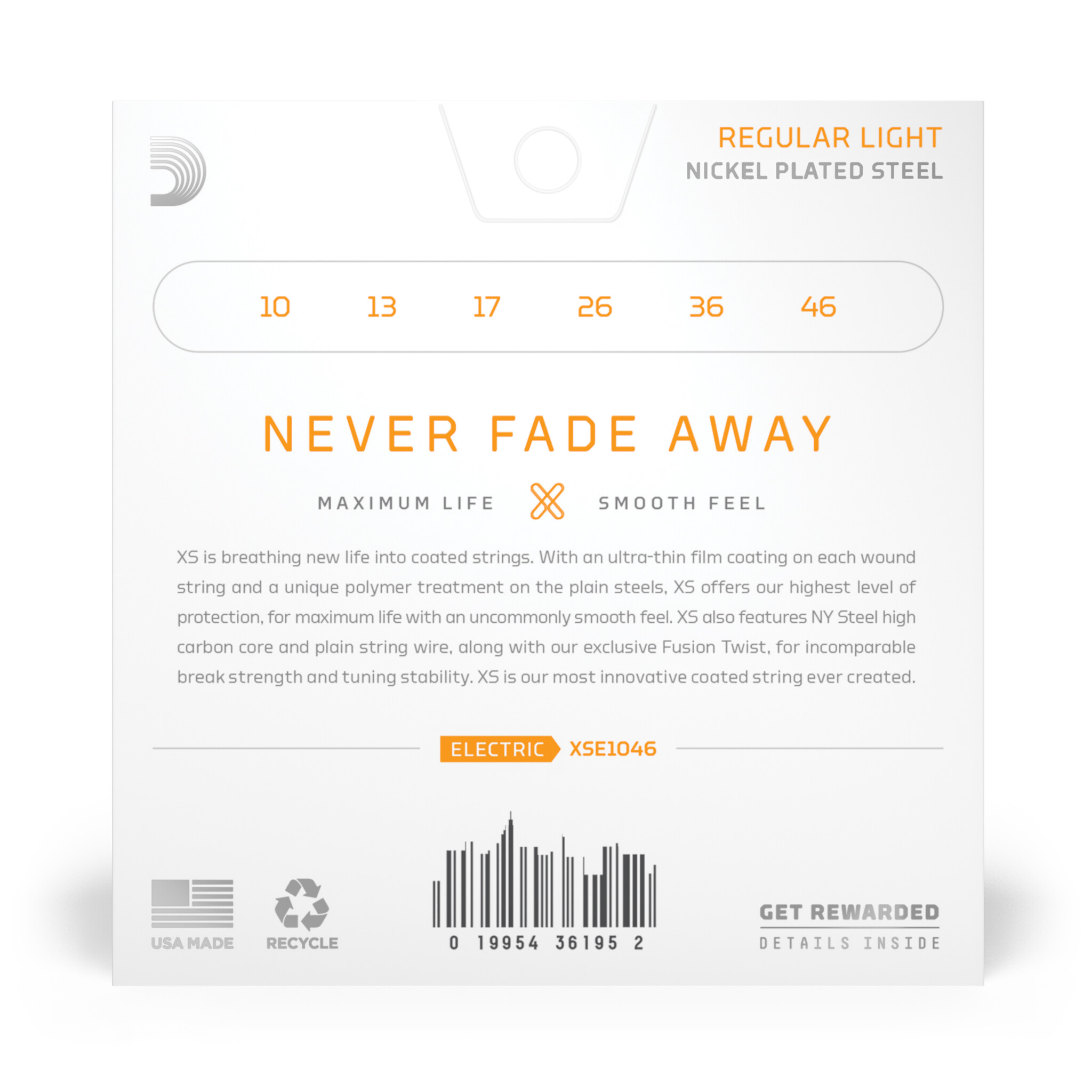 D'Addario XSE1046 Nickel Wound Elektrische Gitaarsnaren met Coating, Regular Light, 10-46