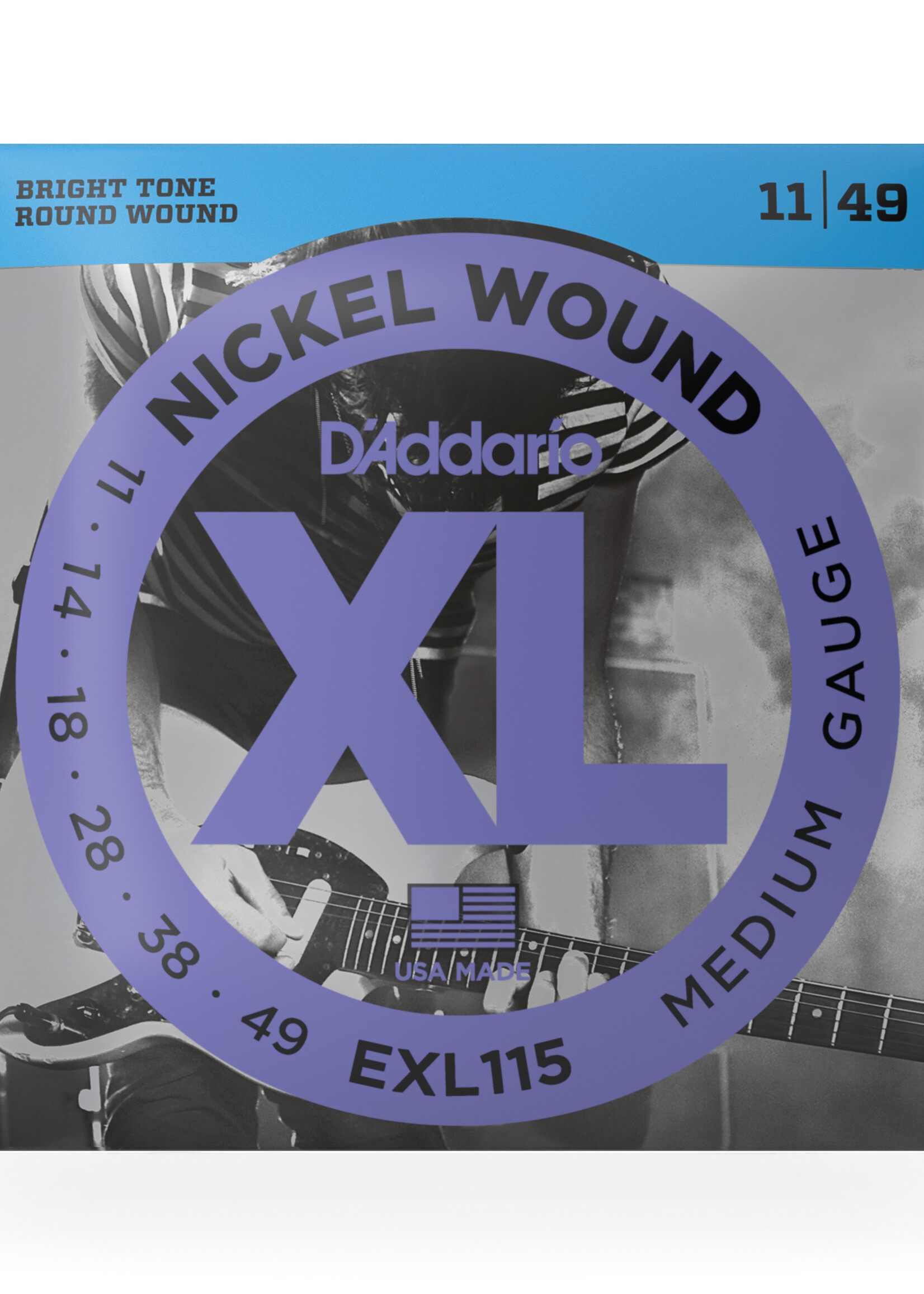 D'Addario D'Addario EXL115 Nickel Wound Elektrische Gitaarsnaren, Medium/Blues-Jazz Rock, 11-49