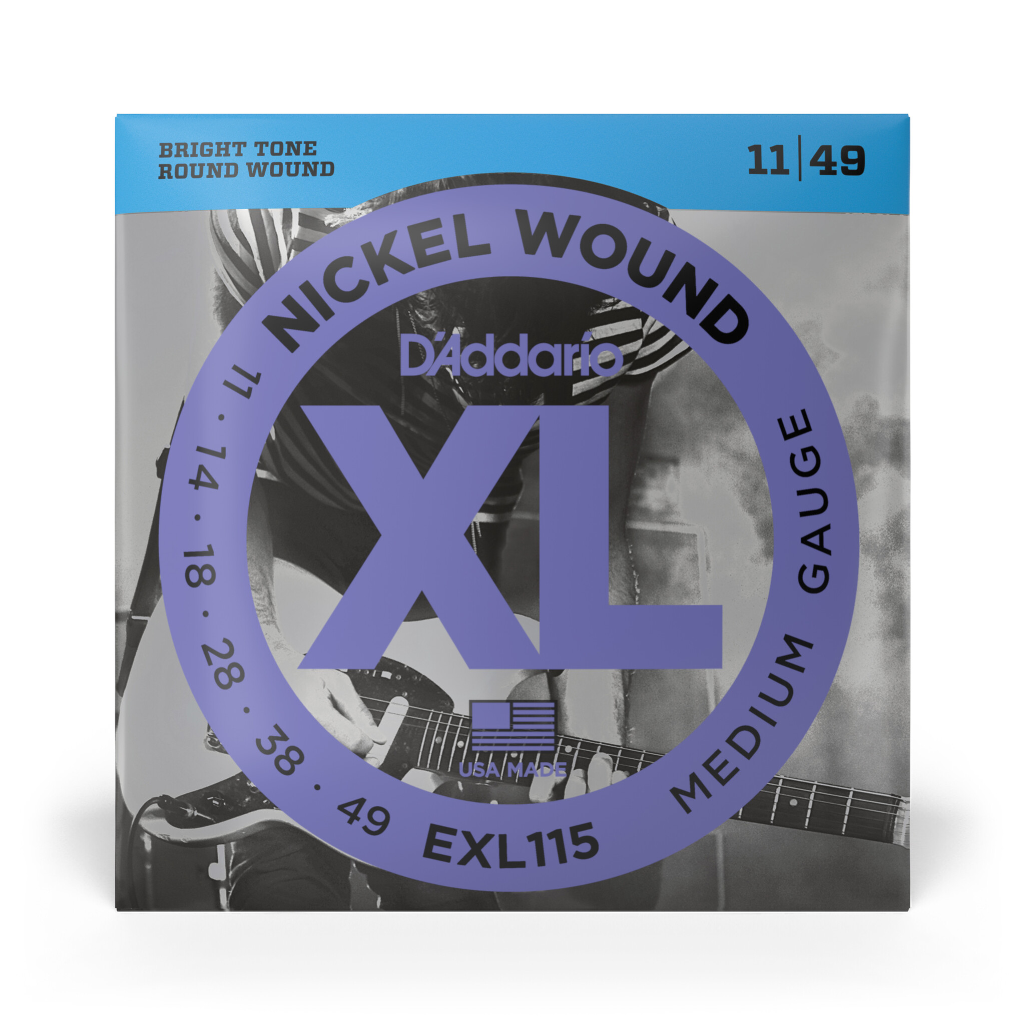 D'Addario EXL115 Nickel Wound Elektrische Gitaarsnaren, Medium/Blues-Jazz Rock, 11-49