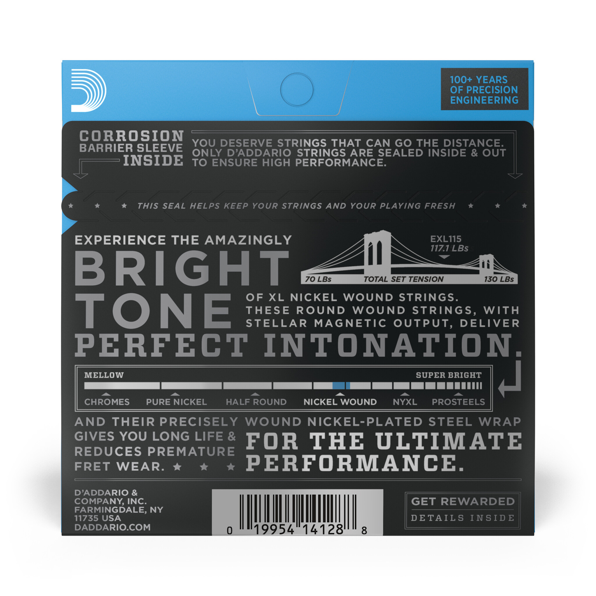 D'Addario EXL115 Nickel Wound Elektrische Gitaarsnaren, Medium/Blues-Jazz Rock, 11-49