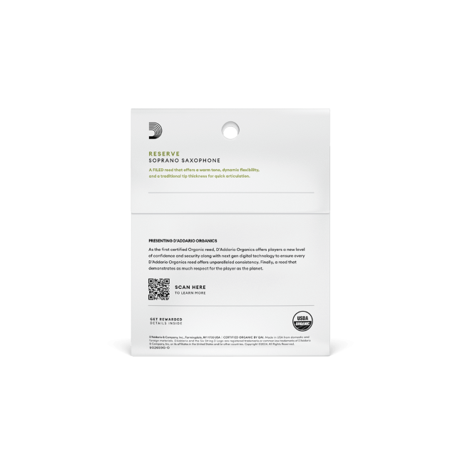 D'Addario Organic Reserve sopraan rieten, 3-pack