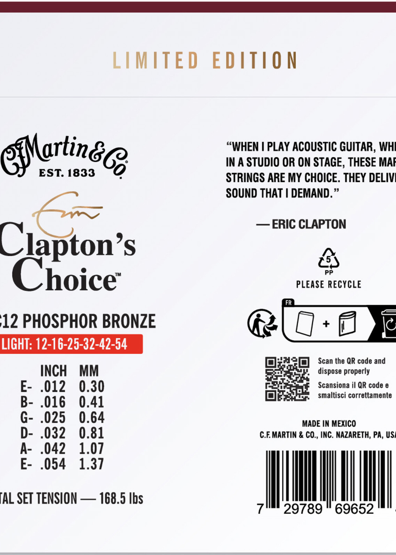 C.F MARTIN & CO Martin MEC12 Eric Clapton Signature Light - 92/8 Phosphor Bronze